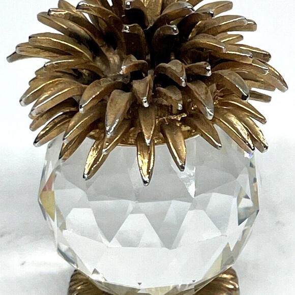 Miniature Crystal Pineapple Figurine 2.5" Tall Paperweight Golden Leaves - Picture 7 of 7